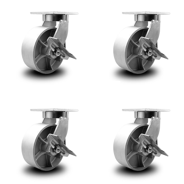 8 Inch Heavy Duty Semi Steel Cast Iron Swivel Caster Set with Brakes SCC, 4PK